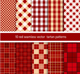 collection textile red tartan  seamless plaid patterns. vector background.