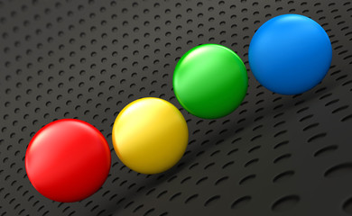 3d illustration. Four circles on a dark background.