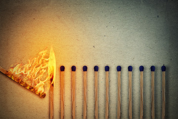 Burning match setting fire to its whole neighbors, a metaphor for ideas and inspiration. Leadership...