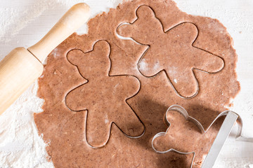 baking cookies, teddy bear shaped gingerbread cookies