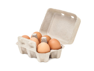 egg in packaging paper mould box isolated on white background