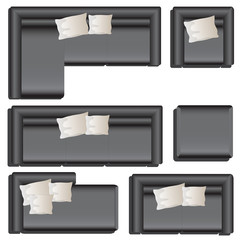 Furniture top view set 33 for interior ,vector illustration, black sofa