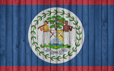 Flag of Belize painted on wooden frame