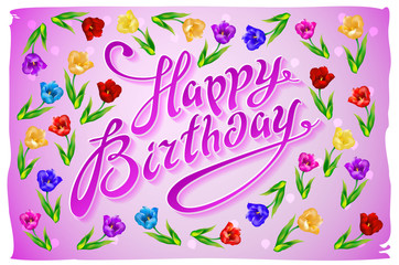 birthday template vector/illustration. violet greeting card Happy Birthday.  illustration vector tulip
