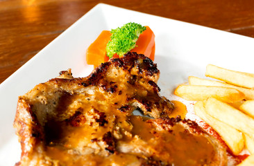 closeup juicy porkchop