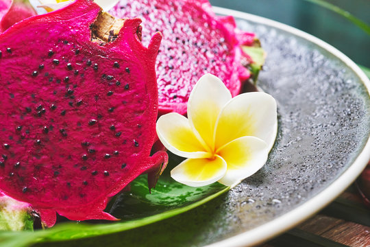 dish with a bright and juicy tropical dragon fruit