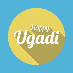 Happy Ugadi in flat style with long shadow card template