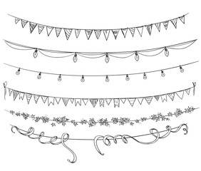 Set of decorations. Flags and lights. Vector sketch. - 106271543