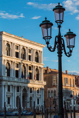 Fototapeta na wymiar Typical Lamp, Facades and Grand Canal in a Summer Day in Venice,