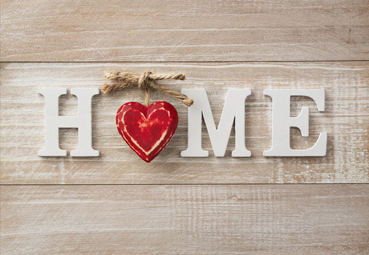 Home sweet home, wooden text on vintage board