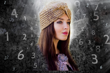 Woman's face, magic of figures, numerology