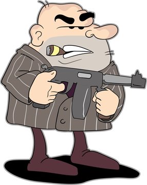 Cartoon of a Mobster with a machine gun