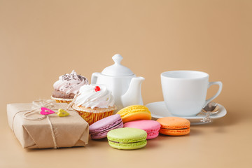 Sweet and beautiful French macaroonwith gift box. Dessert
