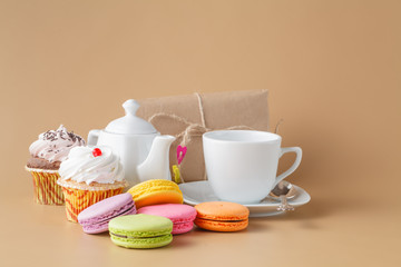 Sweet and beautiful French macaroonwith gift box. Dessert