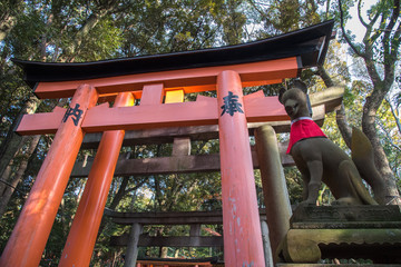 Kyoto,Japan-December 14, 2015 : view of Red Tori Gate at Fushimi