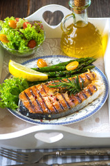 Grilled Salmon steak  with asparagus