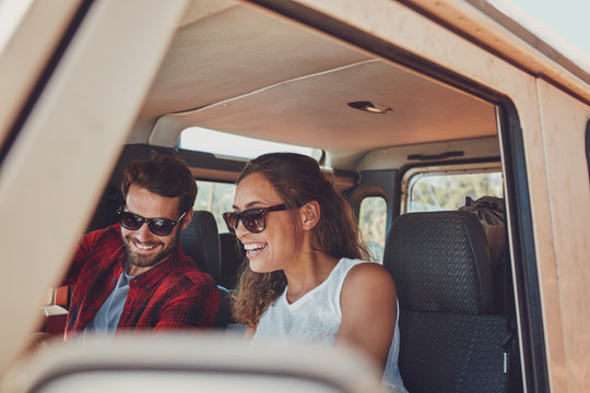 Happy young couple on roadtrip