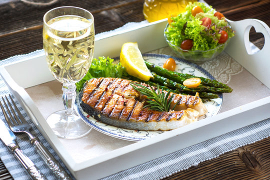 Grilled Salmon steak  with asparagus