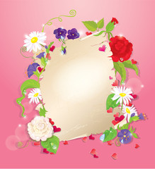 illustration of love letter with hearts and flowers - rose,  dai