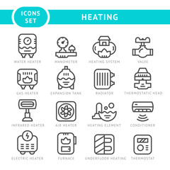 Set outline icons of heating