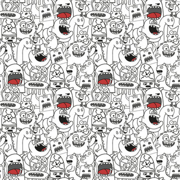 Doodle monsters seamless pattern.