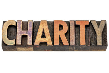 charity word in wood type