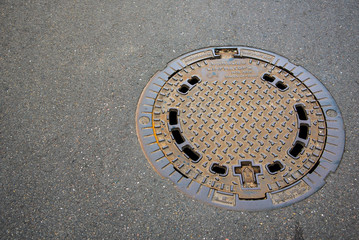 Manhole cover on garden pavement