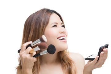 self make up woman on white background