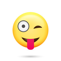 Emoticon wink and show tongue. Isolated vector illustration on white background