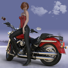 Fototapeta na wymiar 3d render of woman and motorcycle.