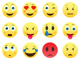 Set of emoticons, emoji isolated on white background, vector illustration. Big set of emoticons. Flat emoticons