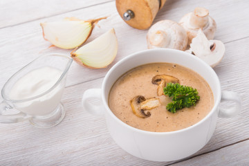 mushroom soup on white plate