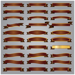 Set Bronze ribbons and banners with gold vector
