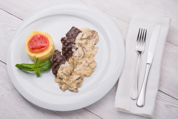 roasted medallions with mushroom sauce