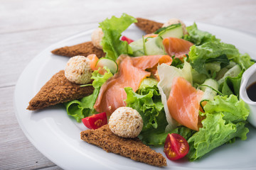 fresh salad with salmon