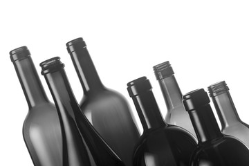 Set of empty wine bottles