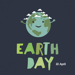 Earth day, 22 April. "Save our home". Cartoon Earth illustration