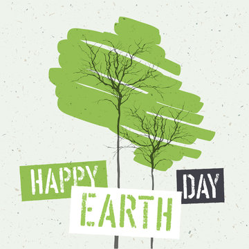 Typographic design for Earth Day. Concept Poster With Green Leav