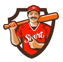 baseball player vector logo. championship, champion or sport icon