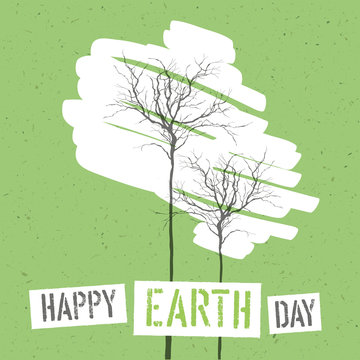 Design for Earth Day. Concept Poster With Trees. On recycled pap