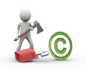 3d man axe padlock copyright concept