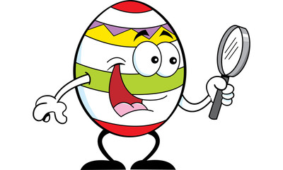 Cartoon illustration of a Easter egg holding a magnifying glass.