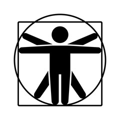 Leonardo da Vinci Vitruvian Man Sign Logo. Stick Style Icon. Vector
