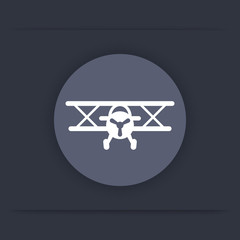 Biplane aircraft icon, airplane round flat icon, plane symbol, vector illustration © nexusby