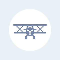 Biplane vector icon, biplane aircraft, airplane icon isolated on white, plane pictogram, vector illustration © nexusby