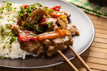 Chinese sticky pork sirloin roasted with a sweet and savory sauc