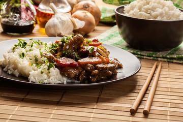 Chinese sticky pork sirloin roasted with a sweet and savory sauc