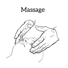 Hand massage, skin massage, face massage. Types of massage. Set with image of massage. Face massage. Massage therapy. Therapeutic manual massage. Relaxing therapy. Massage vector icons. Body massage