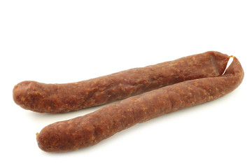 traditional frisian smoked and dried sausages on a white background
