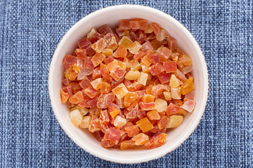 Diced dry papaya in bowl